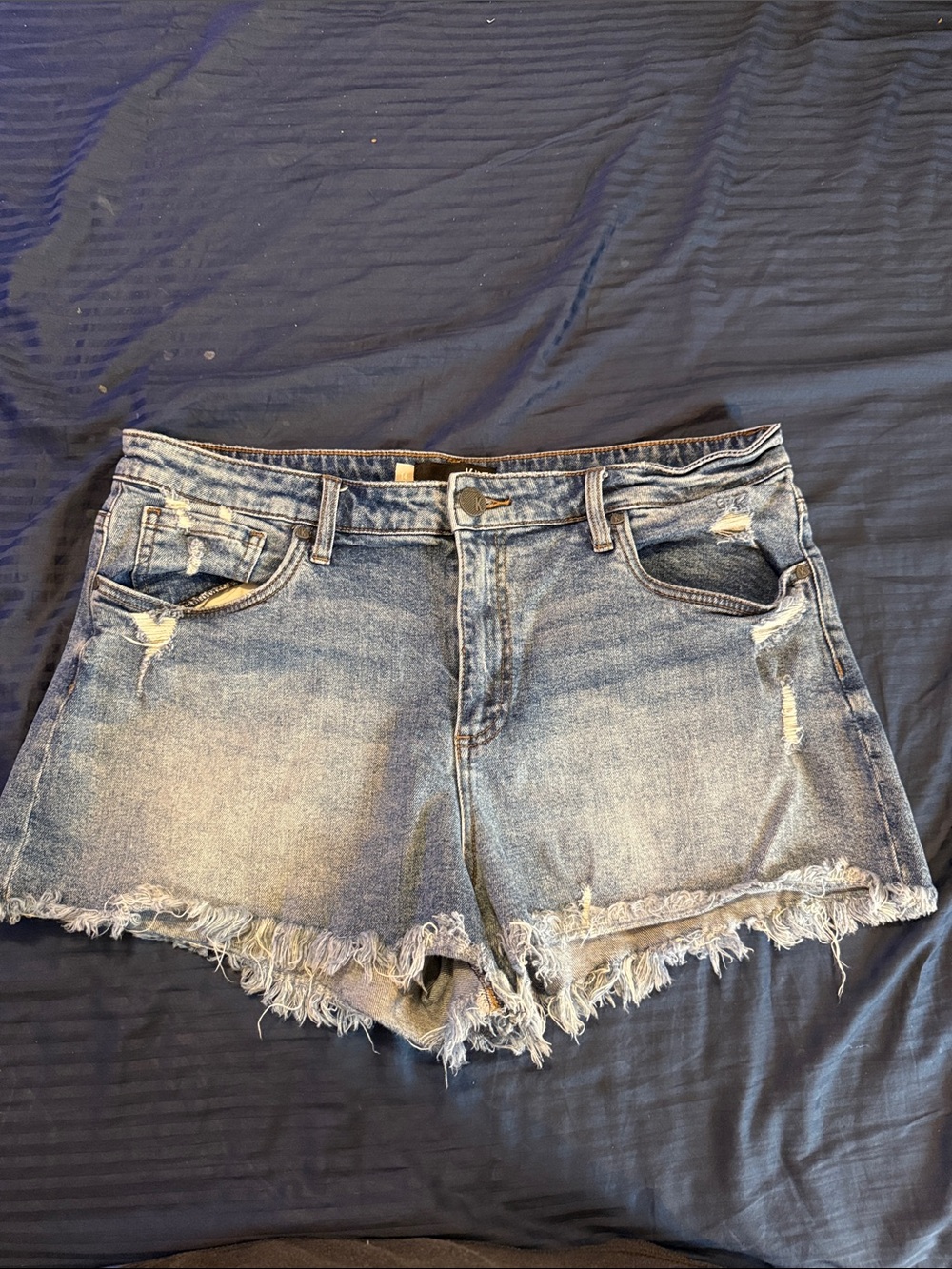 Kut from the Kloth Light Blue Frayed Hem Denim Shorts size 14